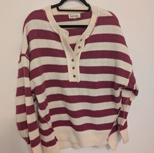 Peach Love California Women's Striped Sweater - Red and Cream